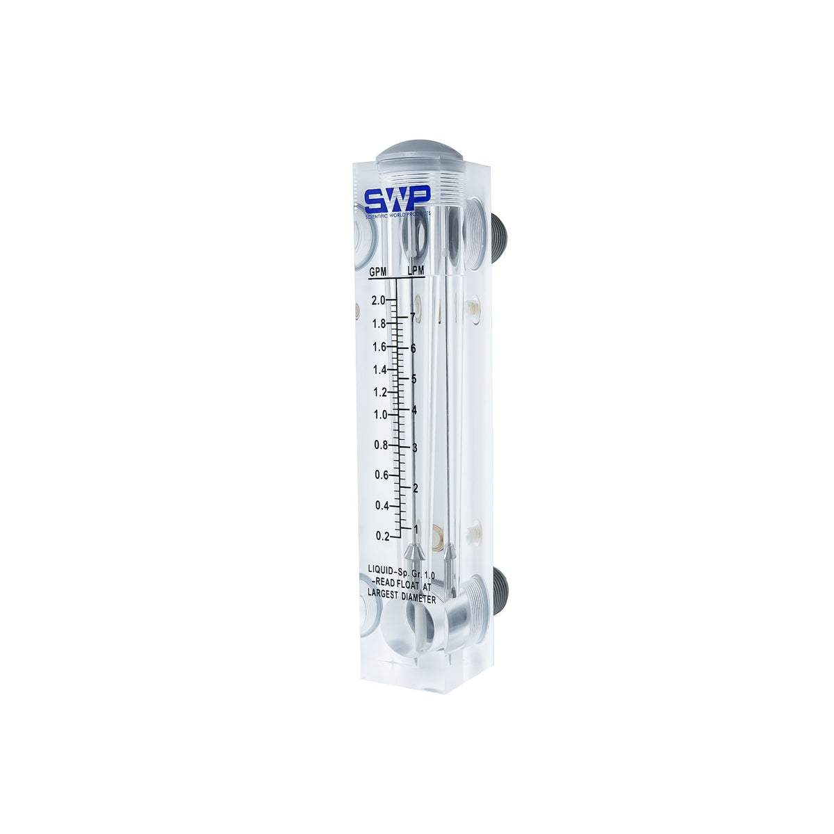 Crystal Quest Panel Mount Flow Meter, Acrylic With Stainless Steel Float, 0.1 to 60 GPM