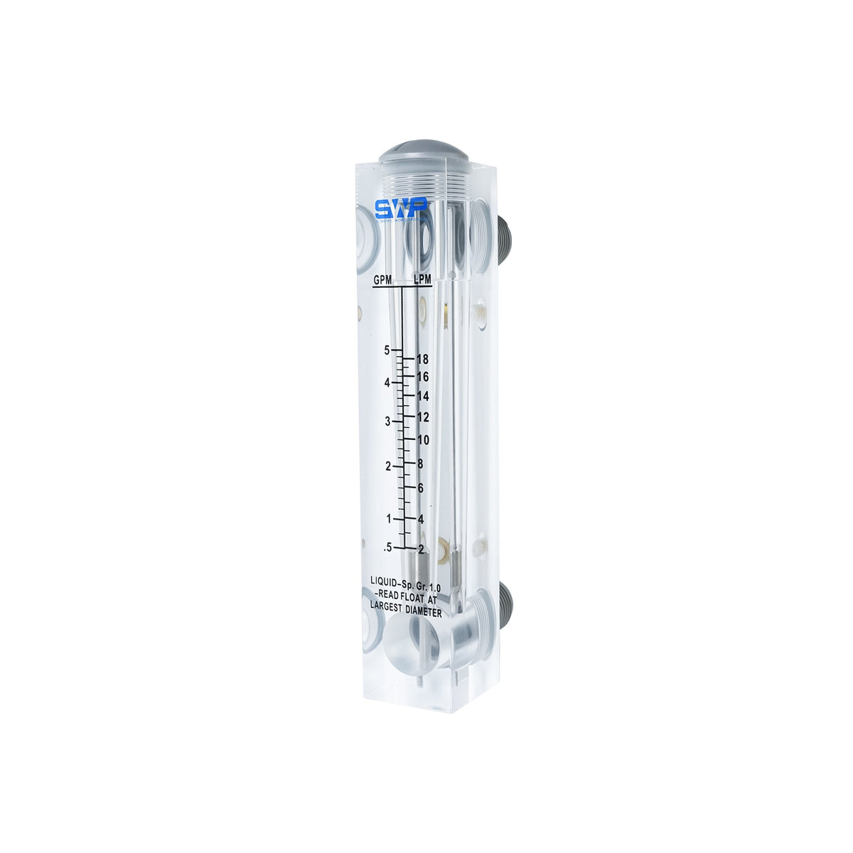 Crystal Quest Panel Mount Flow Meter, Acrylic With Stainless Steel Float, 0.1 to 60 GPM