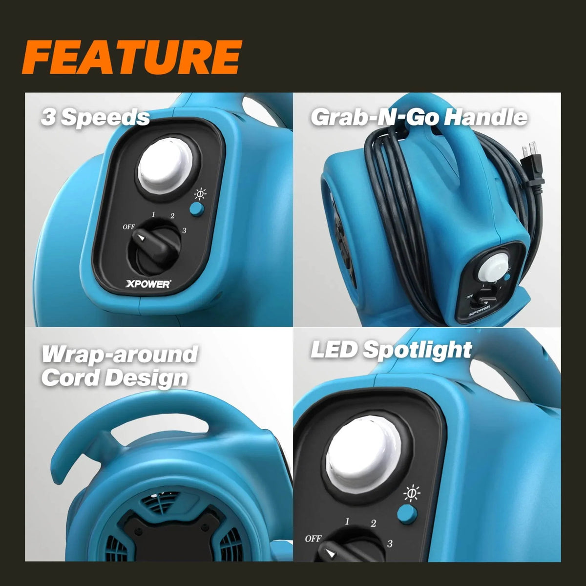 XPOWER mini air mover with LED spotlight P-230L - product image 6