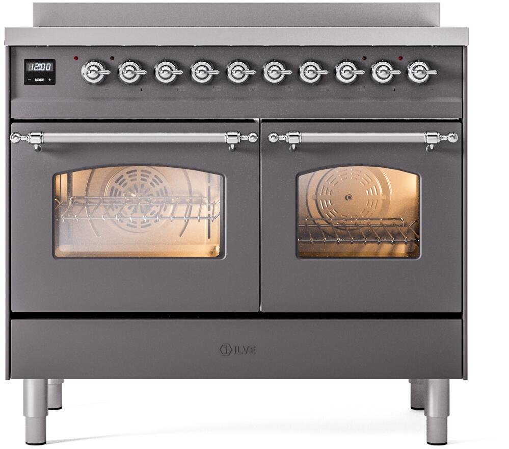 ILVE Nostalgie II 40-Inch Freestanding Electric Induction Range, Matte Graphite with Chrome Trim (UPDI406NMPMGC)