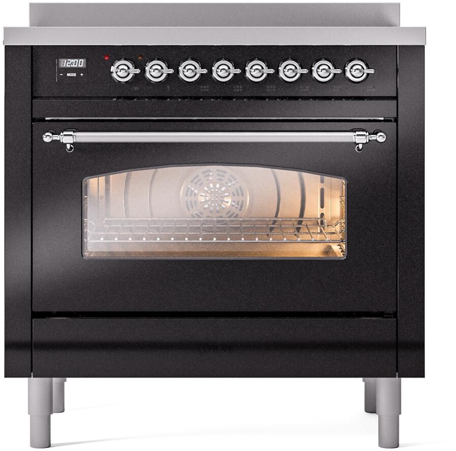 ILVE Nostalgie II 36-Inch Freestanding Electric Induction Range, Glossy Black with Chrome Trim (UPI366NMPBKC)