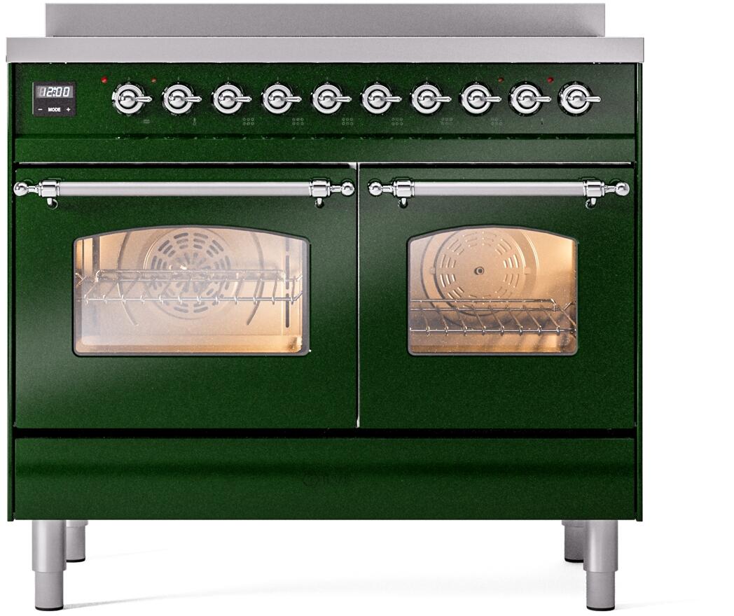 ILVE Nostalgie II 40-Inch Freestanding Electric Induction Range, Emerald Green with Chrome Trim (UPDI406NMPEGC)