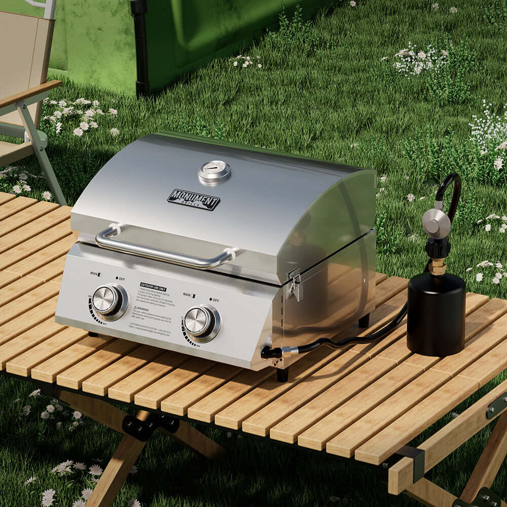 Monument Grills Table Top 13742 Series Gas Grill, 2 Burners, Stainless Steel