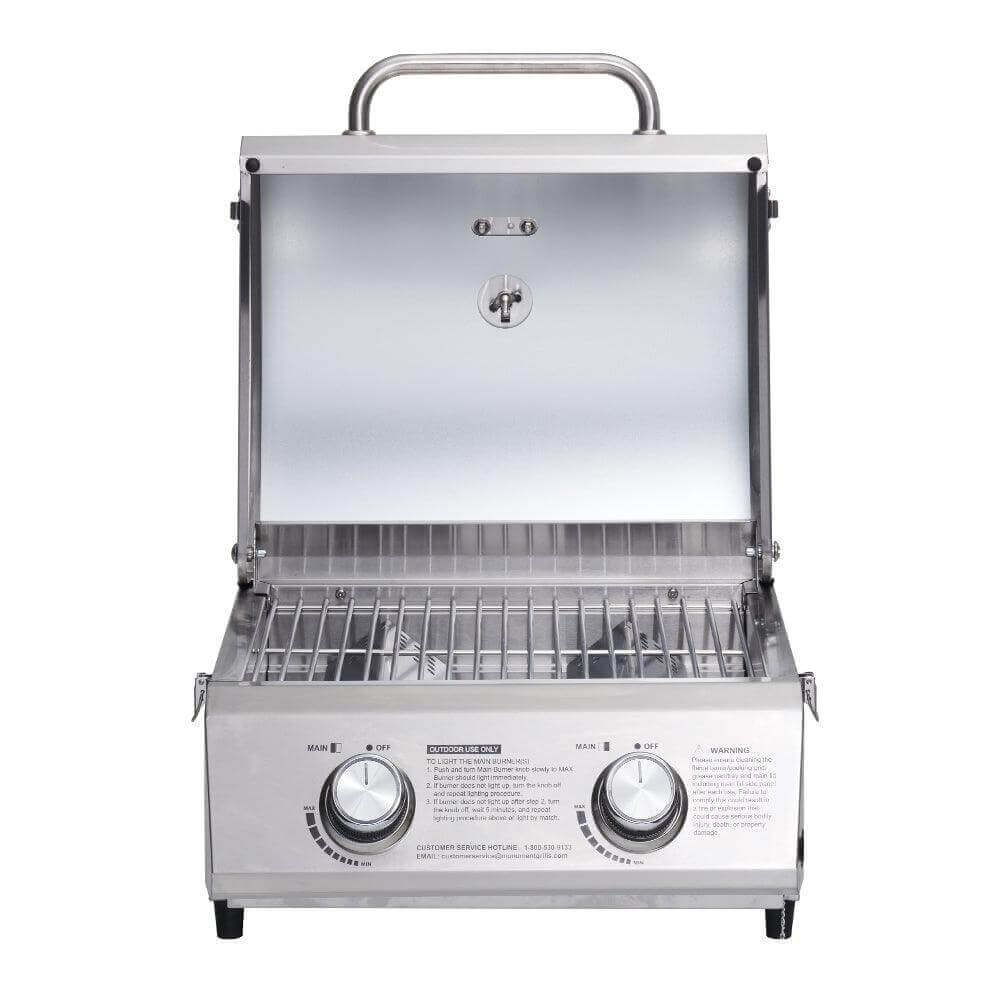 Monument Grills Table Top 13742 Series Gas Grill, 2 Burners, Stainless Steel