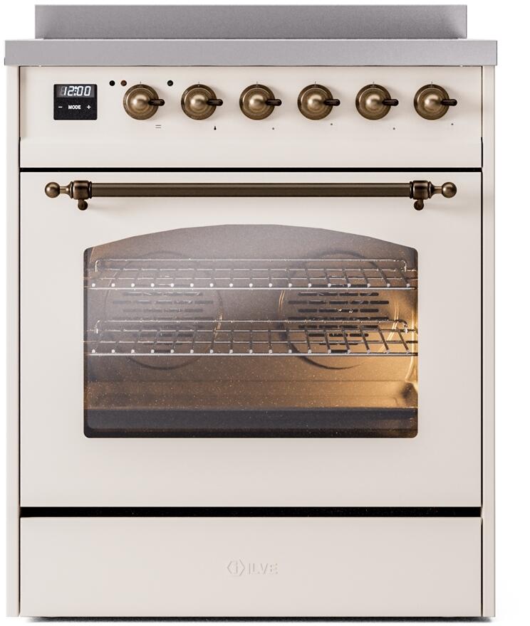 ILVE Nostalgie II 30-Inch Electric Induction Range, Freestanding, Antique White with Burnished Bronze Trim (UPI304NMPAWB)