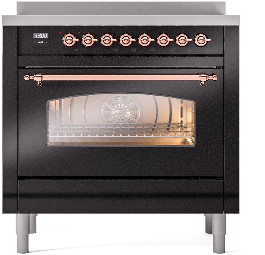 ILVE Nostalgie II 36-Inch Freestanding Electric Induction Range, Glossy Black with Copper Trim (UPI366NMPBKP)