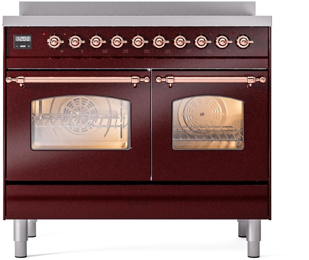 ILVE Nostalgie II 40-Inch Freestanding Electric Induction Range, Burgundy with Copper Trim (UPDI406NMPBUP)