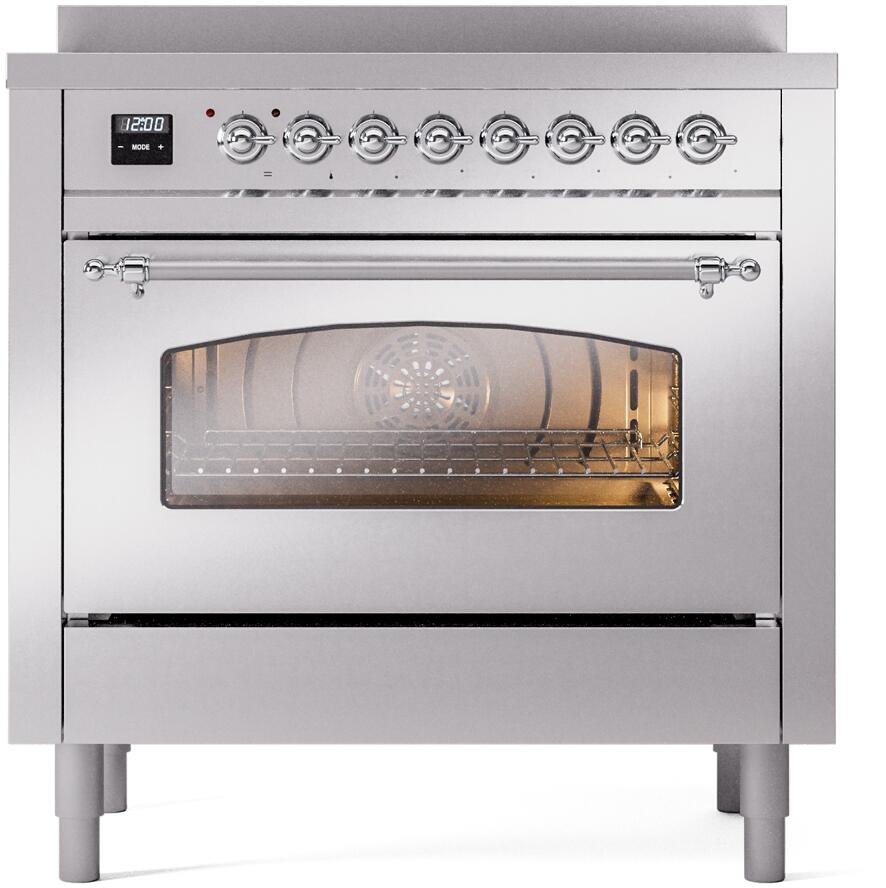 ILVE Nostalgie II 36-Inch Freestanding Electric Induction Range, Stainless Steel with Chrome Trim (UPI366NMPSSC)