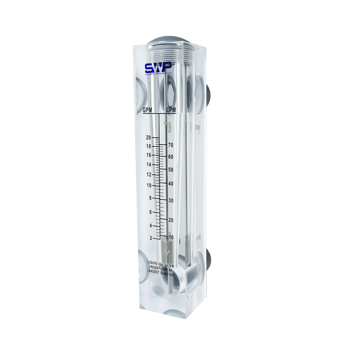 Crystal Quest Panel Mount Flow Meter, Acrylic With Stainless Steel Float, 0.1 to 60 GPM