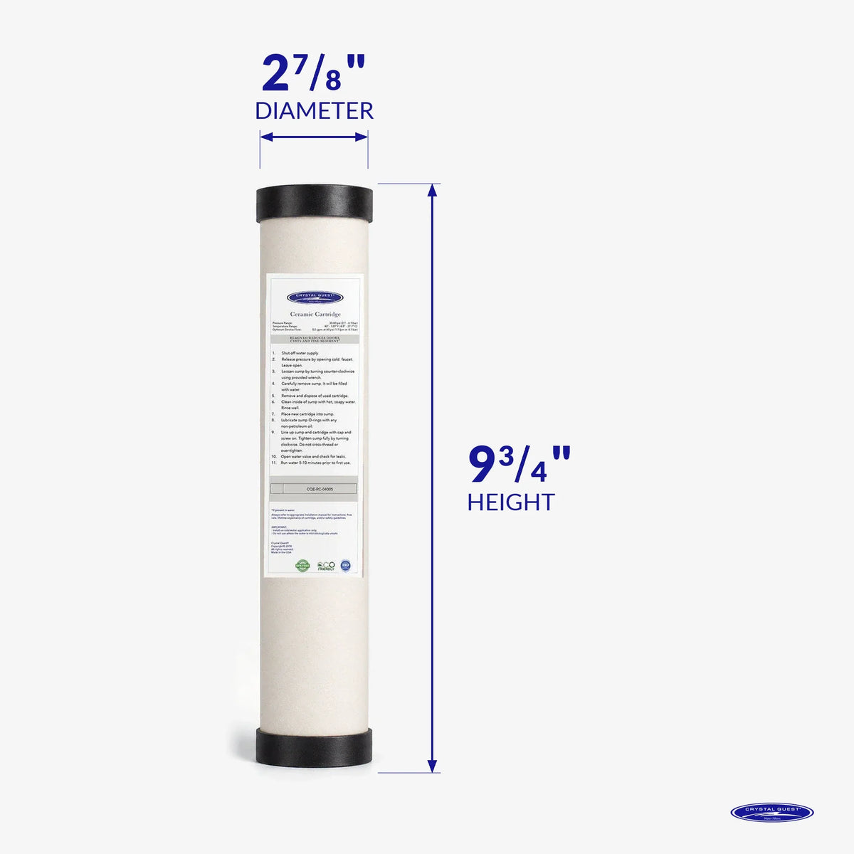 Crystal Quest Ceramic Water Filter Cartridge, 2-7/8" x 9-3/4", 1 Micron