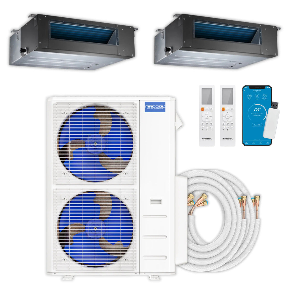 MRCOOL Olympus 4th Gen Mini Split - 2-Zone 48,000 BTU Air Conditioner and Heat Pump Condenser with 24K + 24K Ceiling Concealed Ducted Air Handlers