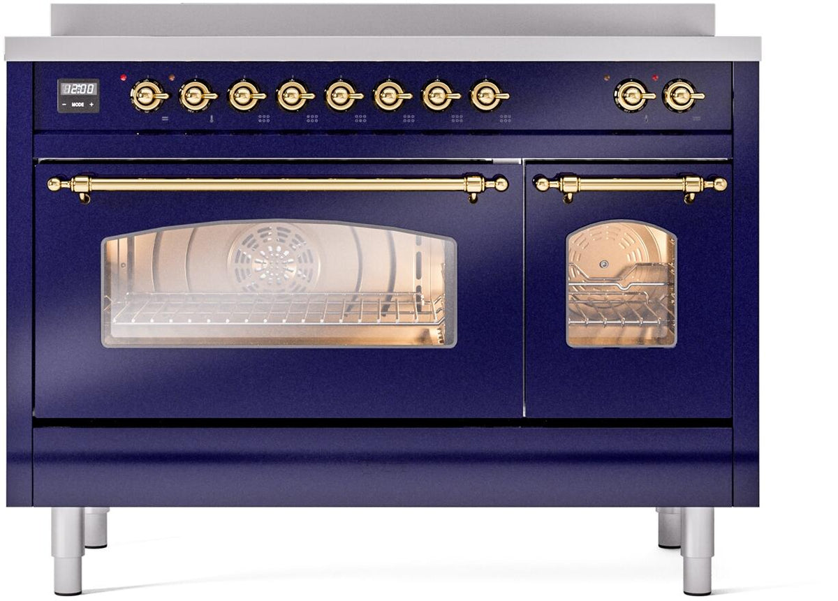 ILVE Nostalgie II 48-Inch Freestanding Electric Induction Range, Midnight Blue with Brass Trim (UPI486NMPMBG)