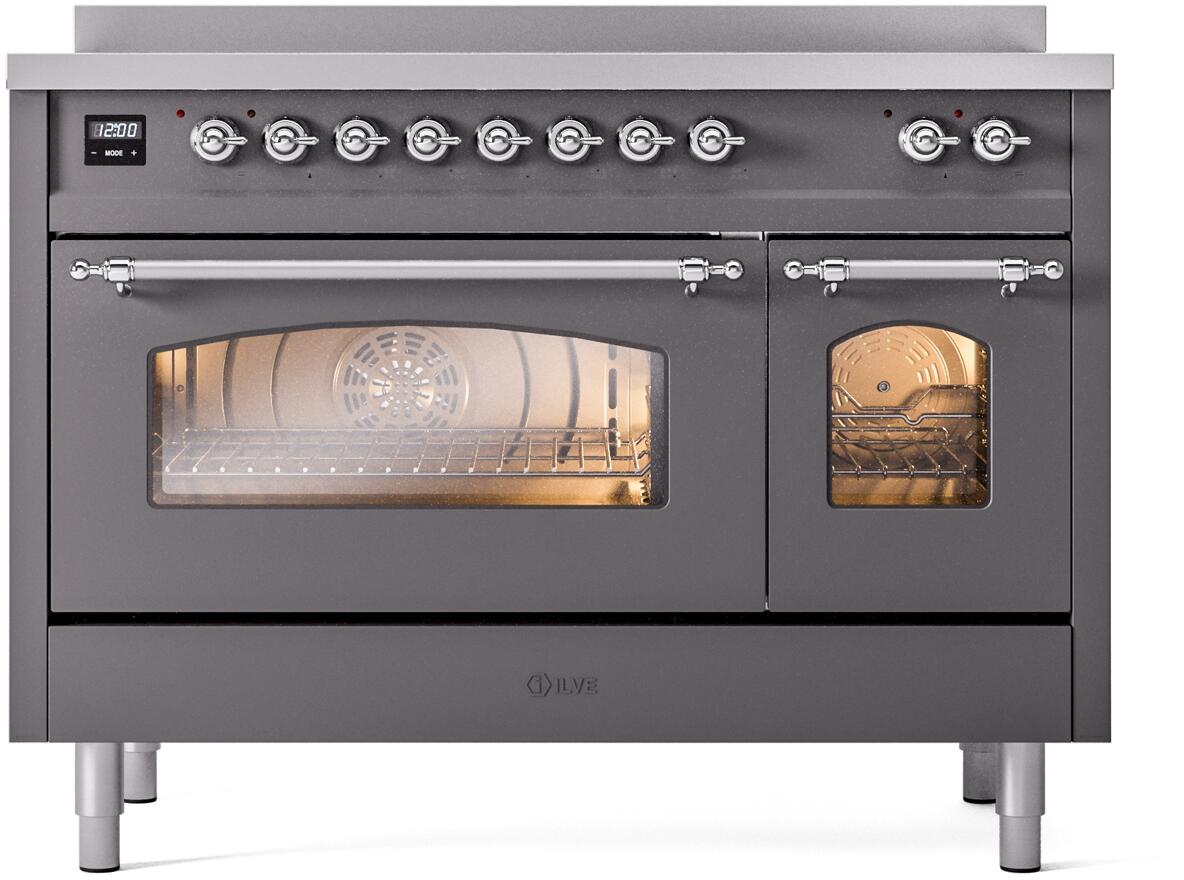 ILVE Nostalgie II 48-Inch Freestanding Electric Induction Range, Matte Graphite with Chrome Trim (UPI486NMPMGC)