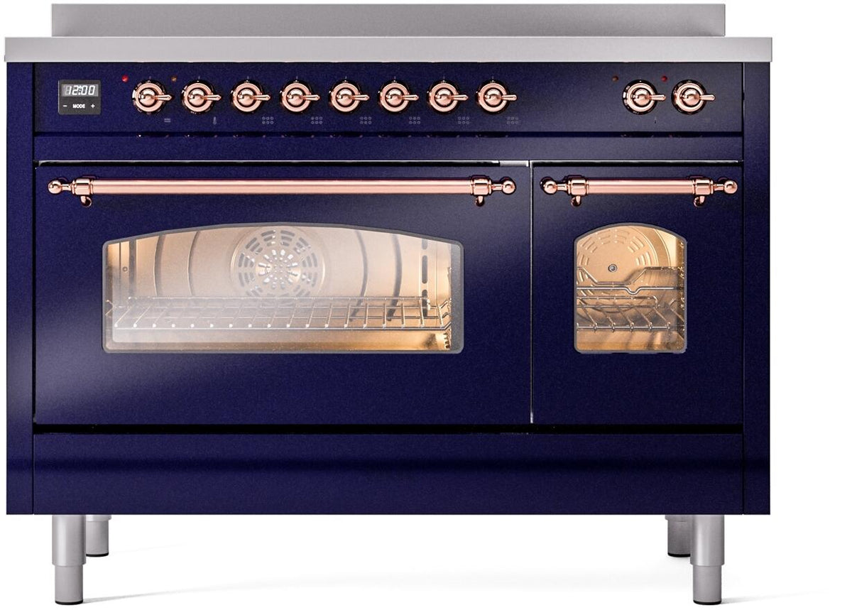ILVE Nostalgie II 48-Inch Freestanding Electric Induction Range, Midnight Blue with Copper Trim (UPI486NMPMBP)