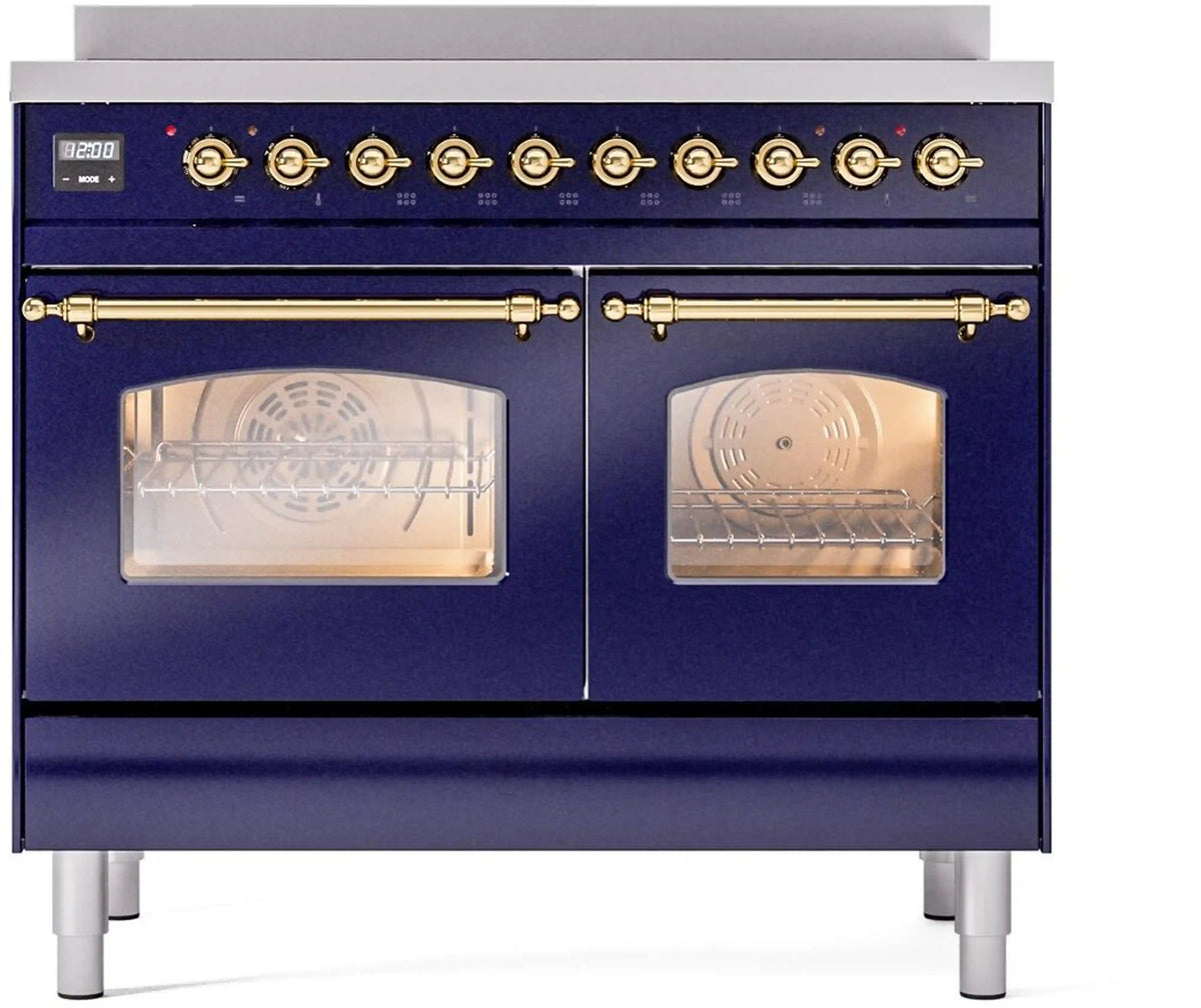 ILVE Nostalgie II 40-Inch Freestanding Electric Induction Range, Midnight Blue with Brass Trim (UPDI406NMPMBG)