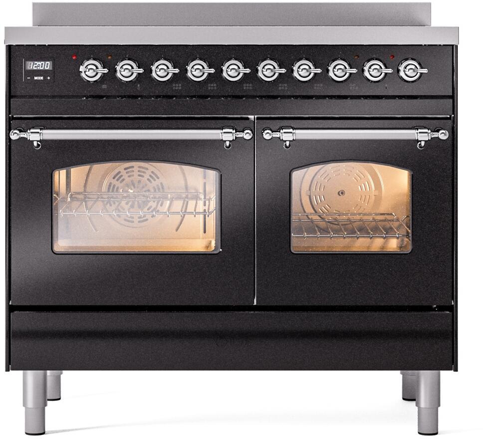 ILVE Nostalgie II 40-Inch Freestanding Electric Induction Range, Glossy Black with Chrome Trim (UPDI406NMPBKC)