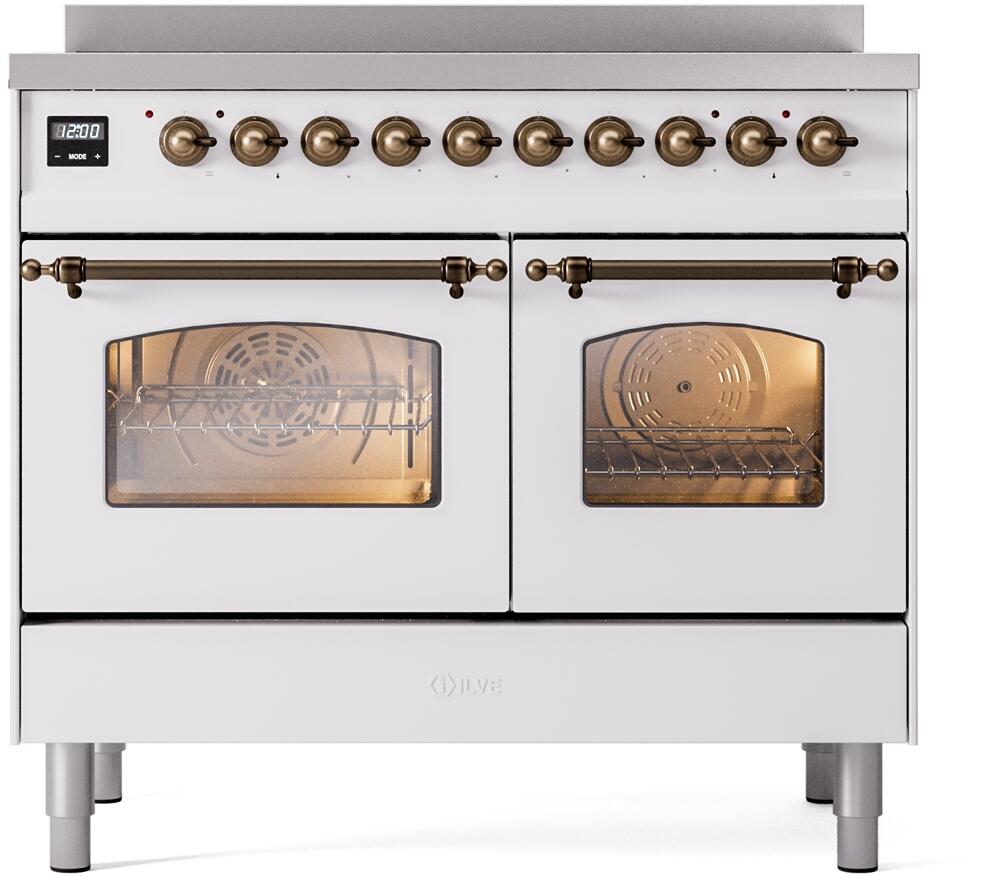 ILVE Nostalgie II 40-Inch Freestanding Electric Induction Range, White with Burnished Bronze Trim (UPDI406NMPWHB)