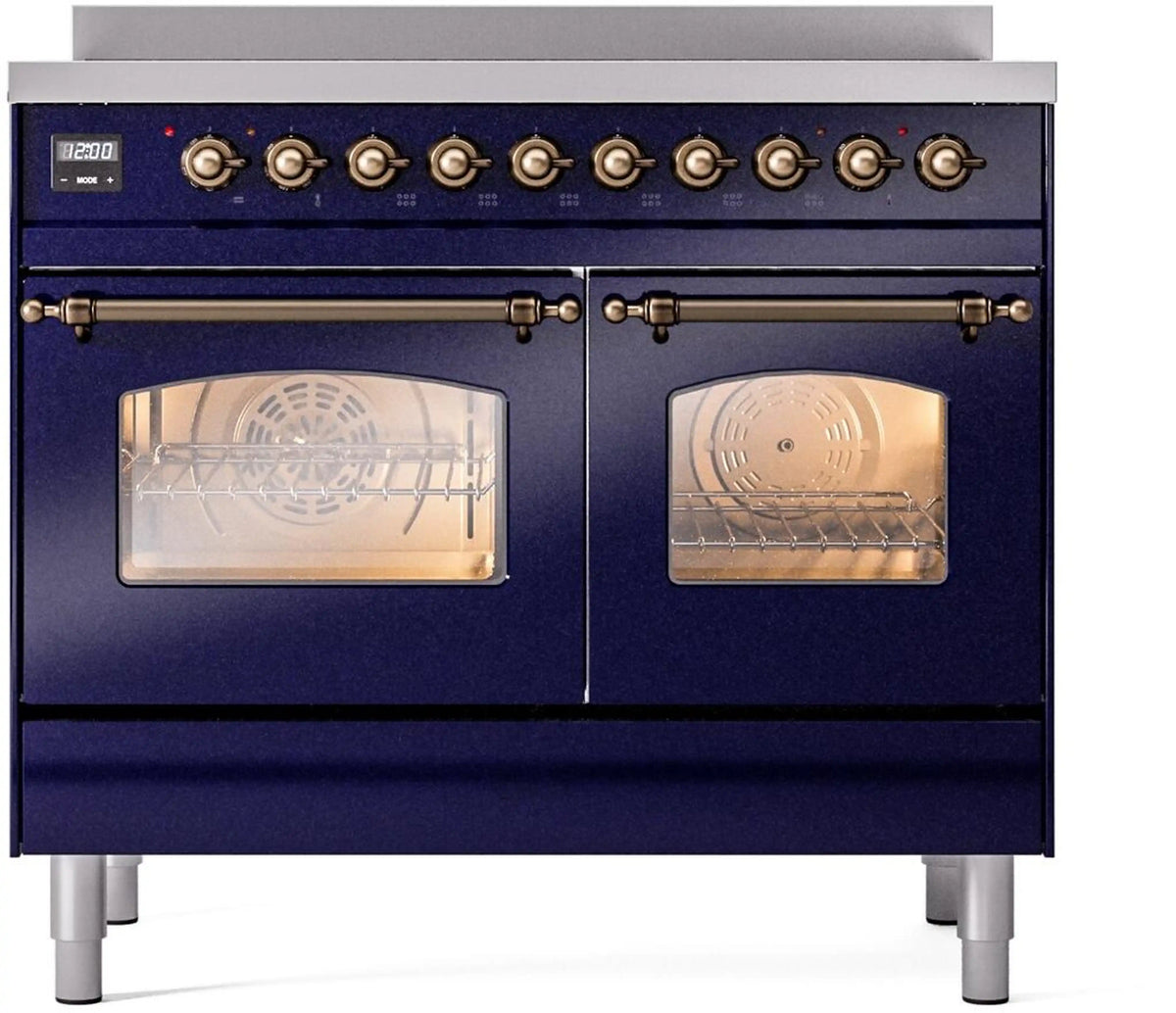 ILVE Nostalgie II 40-Inch Freestanding Electric Induction Range, Midnight Blue with Burnished Bronze Trim (UPDI406NMPMBB)