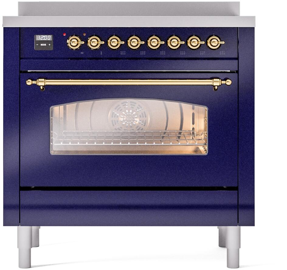 ILVE Nostalgie II 36-Inch Freestanding Electric Induction Range, Midnight Blue with Brass Trim (UPI366NMPMBG)