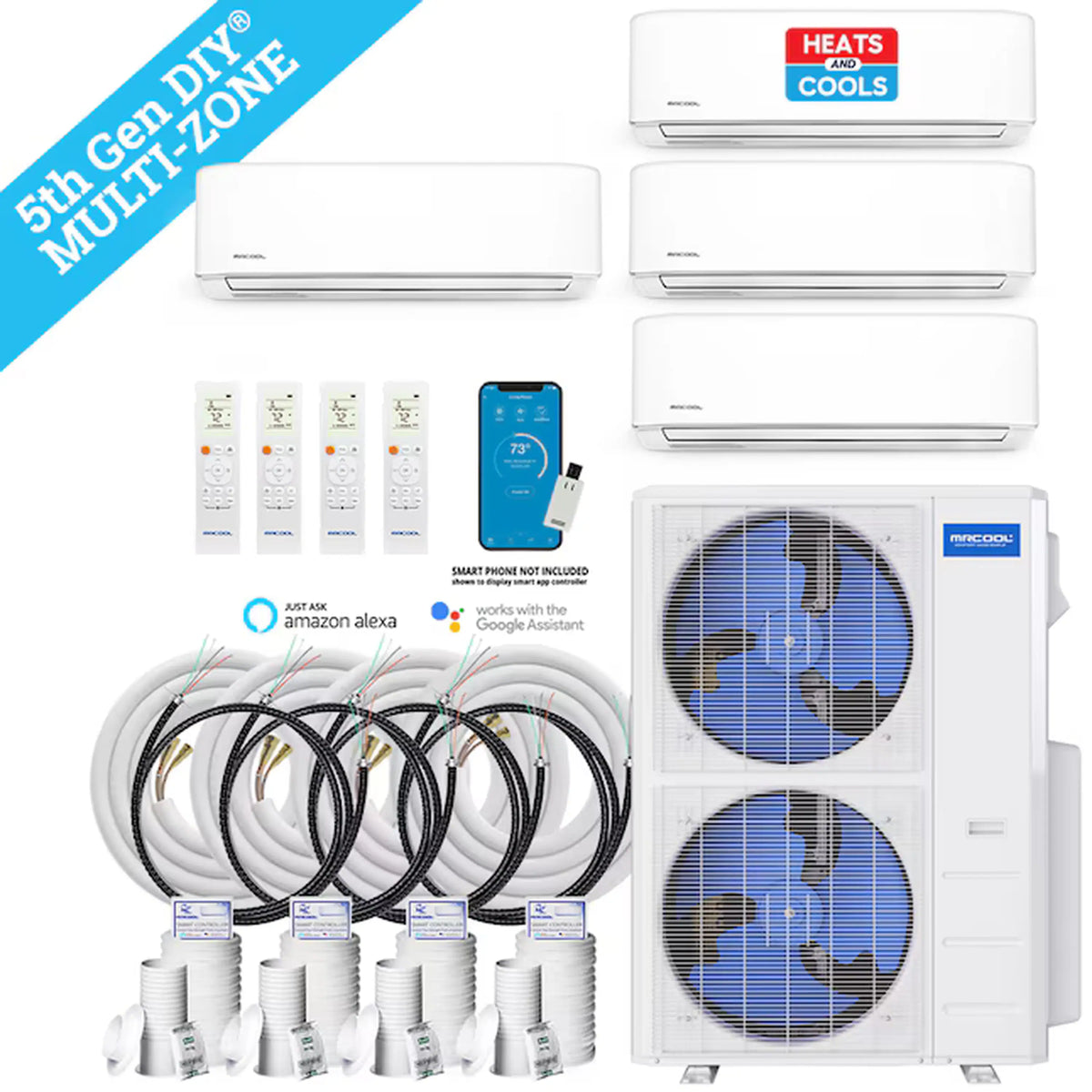 MRCOOL DIY 5th Gen 55,000 BTU 4-Zone Ductless Mini Split Air Conditioner and Heat Pump with 6K+6K+6K+36K BTU Wall Mount Indoor Units