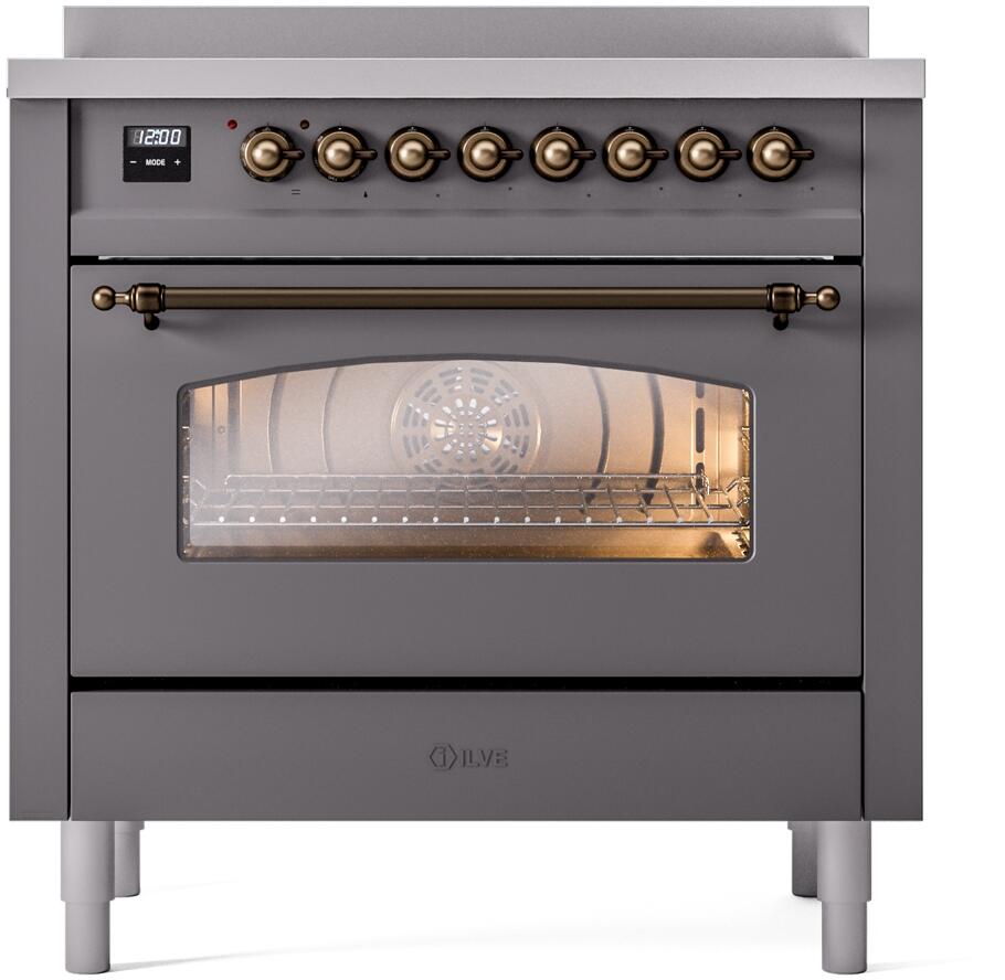 ILVE Nostalgie II 36-Inch Freestanding Electric Induction Range, Matte Graphite with Burnished Bronze Trim (UPI366NMPMGB)