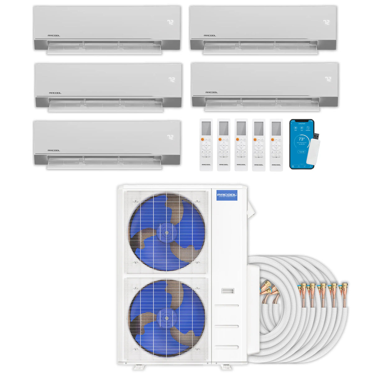 MRCOOL Olympus 4th Gen Mini Split - 5-Zone 48,000 BTU Air Conditioner and Heat Pump Condenser with 12K + 9K + 9K + 9K + 9K Wall Mount Air Handlers
