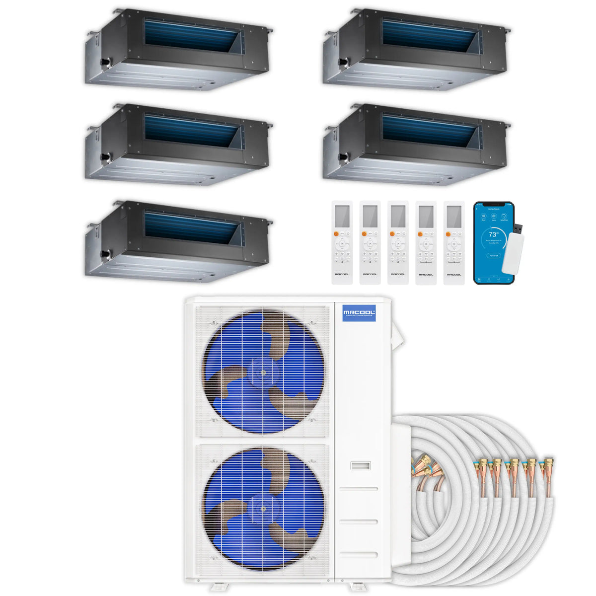 MRCOOL Olympus 4th Gen Mini Split - 5-Zone 48,000 BTU Air Conditioner and Heat Pump Condenser with 12K + 12K + 9K + 9K + 9K Ceiling Concealed Ducted Air Handlers