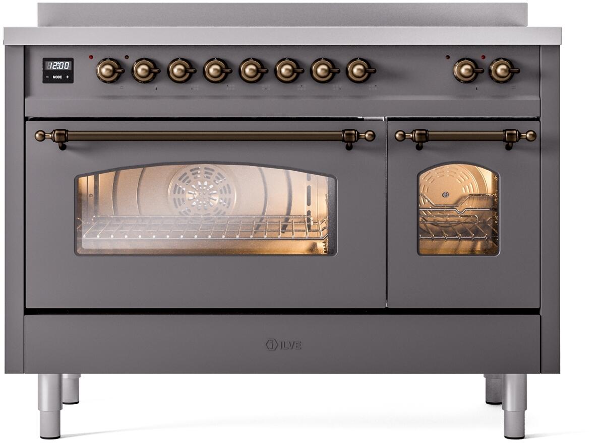 ILVE Nostalgie II 48-Inch Freestanding Electric Induction Range, Matte Graphite with Burnished Bronze Trim (UPI486NMPMGB)