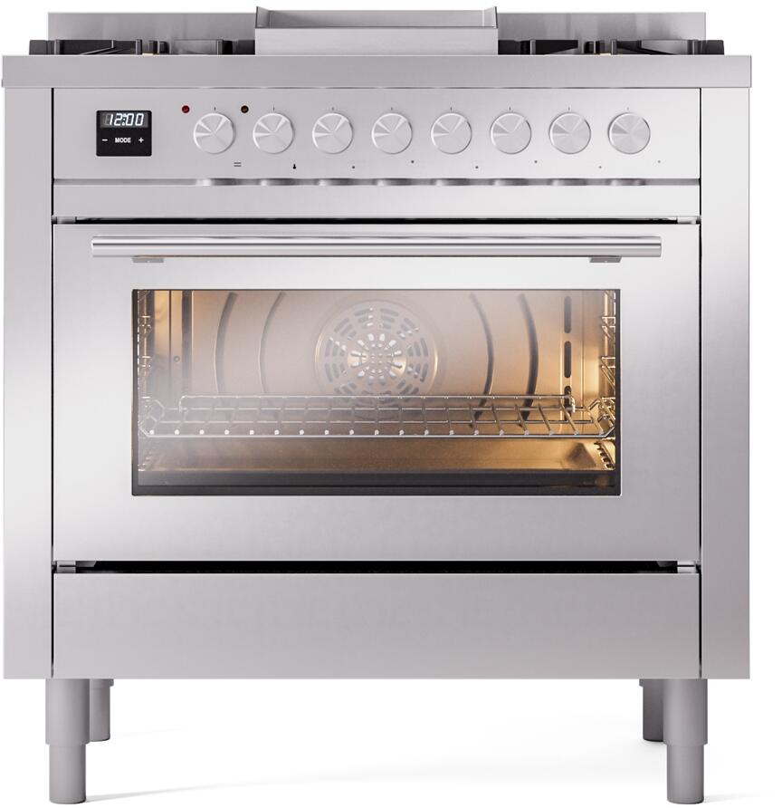 ILVE Professional Plus II 36-Inch Freestanding Propane Gas Dual Fuel Range, 6 Sealed Burners, Stainless Steel (UP36FWMPSSLP)