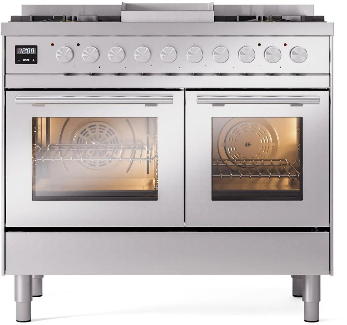 ILVE Professional Plus II 40-Inch Freestanding Natural Gas Dual Fuel Range, 6 Sealed Burners, Stainless Steel (UPD40FWMPSS)