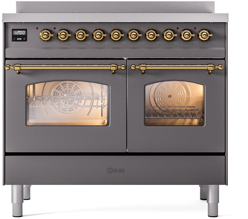 ILVE Nostalgie II 40-Inch Freestanding Electric Induction Range, Matte Graphite with Brass Trim (UPDI406NMPMGG)