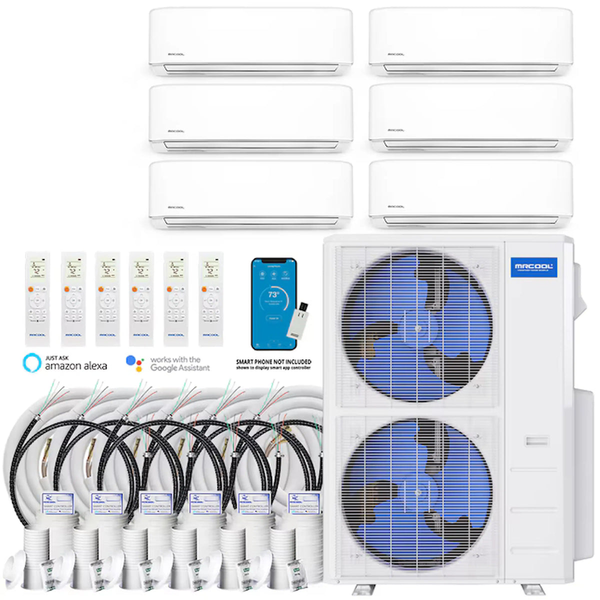 MRCOOL DIY 5th Gen 55,000 BTU 6-Zone Ductless Mini Split Air Conditioner and Heat Pump with 6K+6K+9K+9K+9K+9K BTU Wall Mount Indoor Units