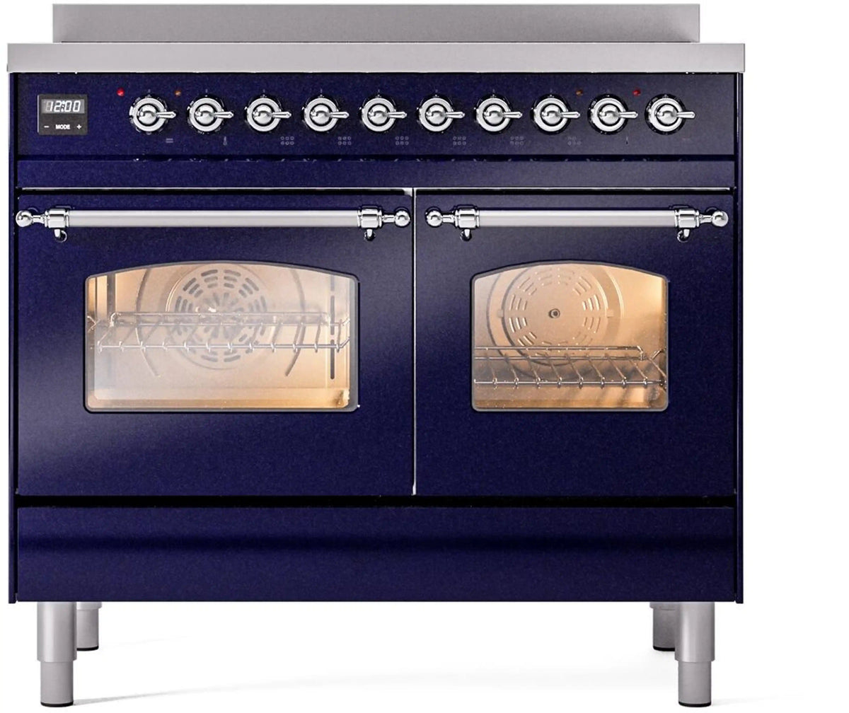 ILVE Nostalgie II 40-Inch Freestanding Electric Induction Range, Midnight Blue with Chrome Trim (UPDI406NMPMBC)