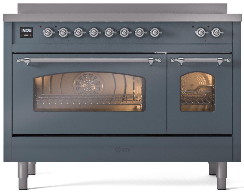 ILVE Nostalgie II 48-Inch Freestanding Electric Induction Range, Blue Grey with Chrome Trim (UPI486NMPBGC)