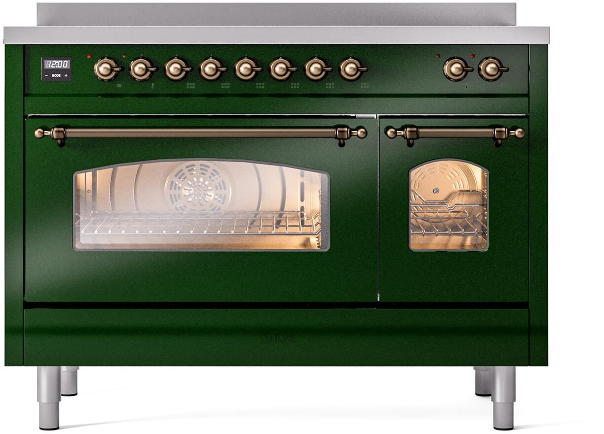 ILVE Nostalgie II 48-Inch Freestanding Electric Induction Range, Emerald Green with Burnished Bronze Trim (UPI486NMPEGB)