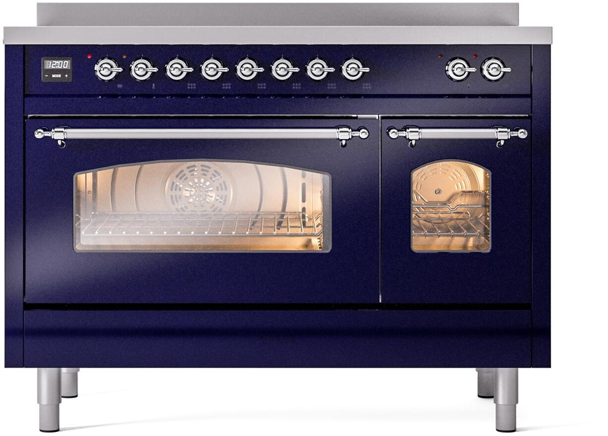 ILVE Nostalgie II 48-Inch Freestanding Electric Induction Range, Midnight Blue with Chrome Trim (UPI486NMPMBC)