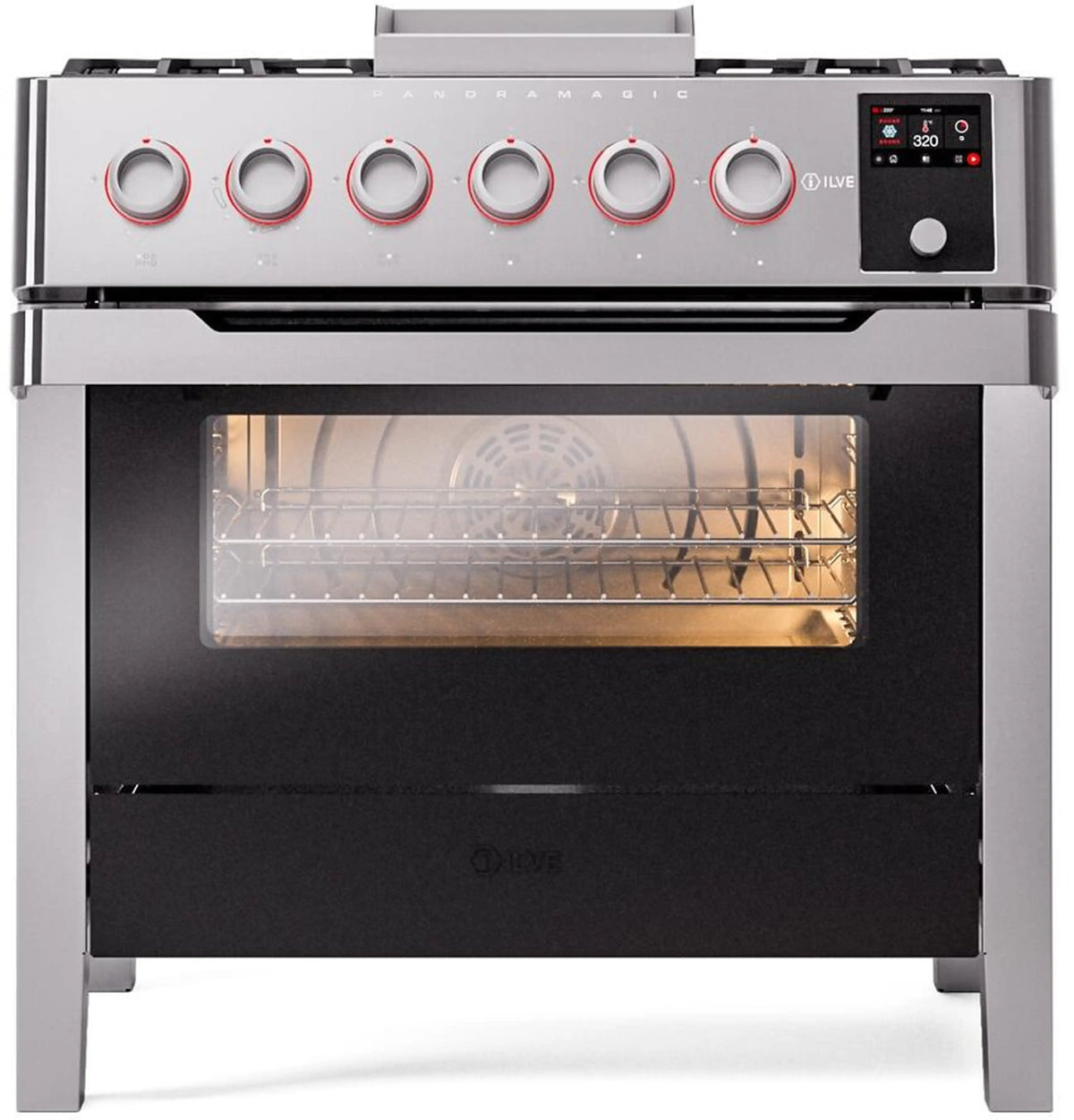 ILVE Panoramagic 36-Inch Freestanding Natural Gas Dual Fuel Range, Stainless Steel (UPM09FDS3SS)