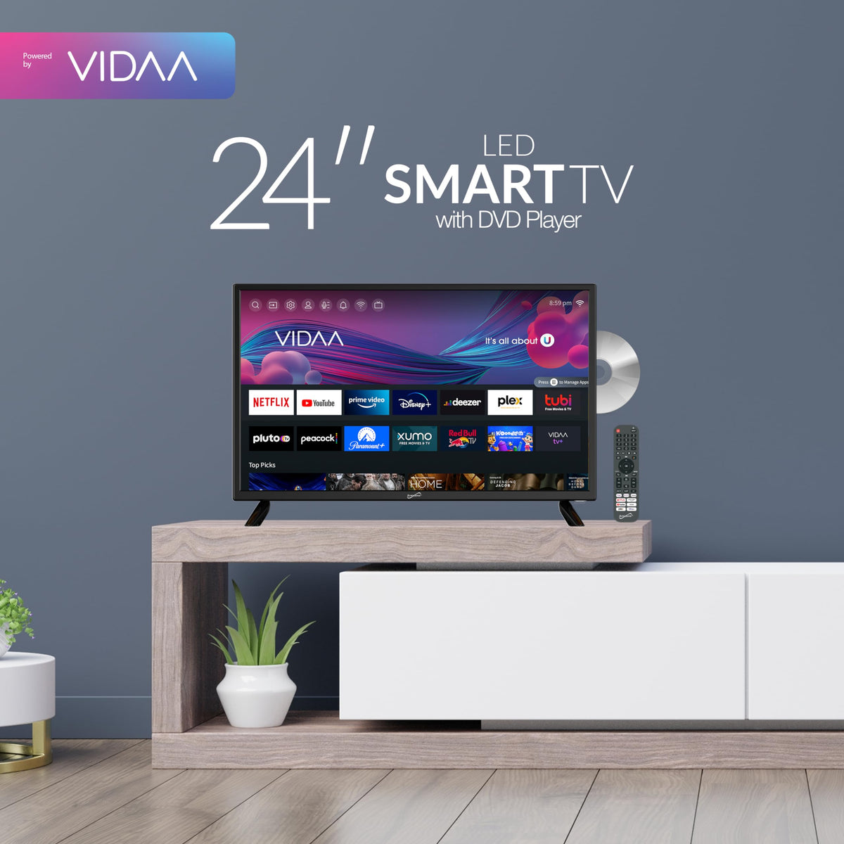 Supersonic 24-Inch 1080p LED Smart HDTV, DVD Player, Wi-Fi, USB (SC-2426SDVD)