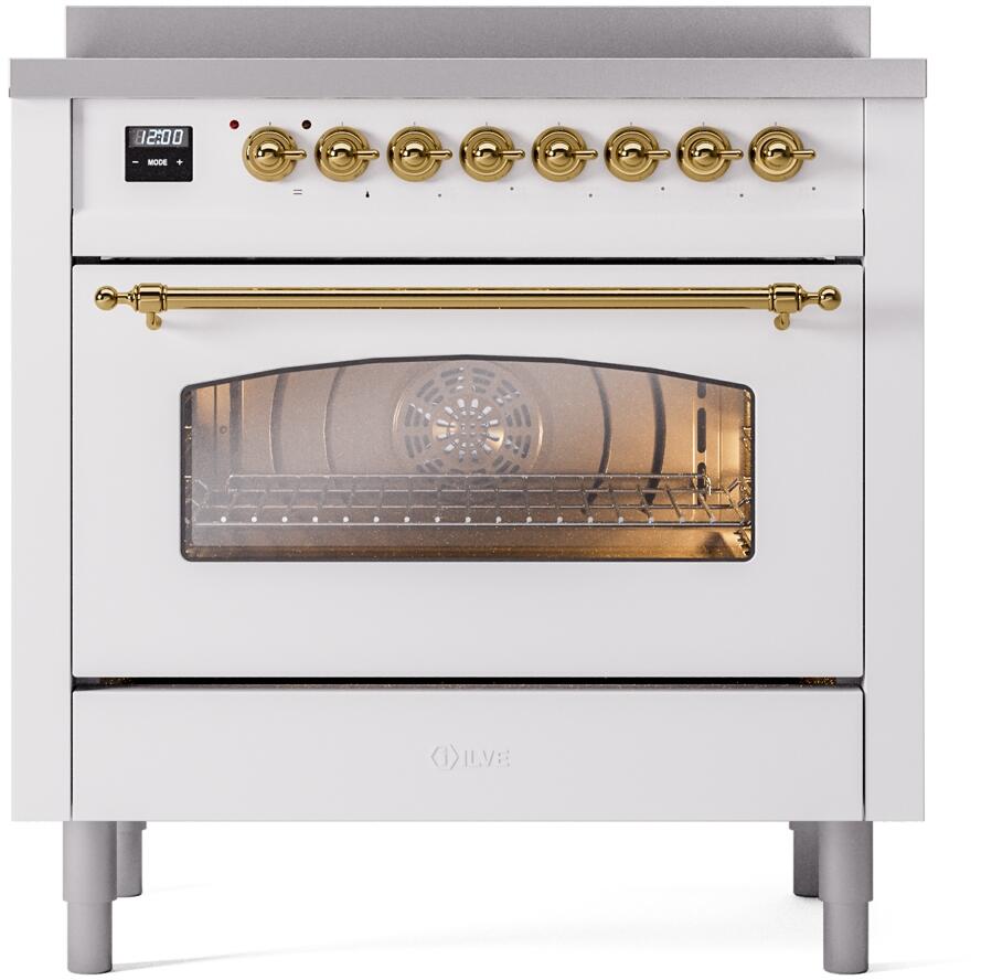 ILVE Nostalgie II Limited Edition 36-Inch Induction Range, White with Brass Trim (UPI366NMPWHG)