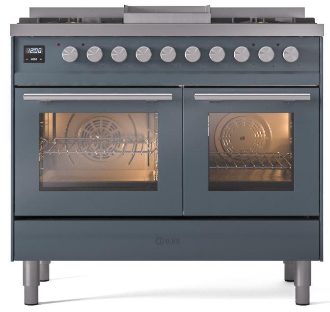 ILVE Professional Plus II 40-Inch Freestanding Propane Gas Dual Fuel Range, 6 Sealed Burners, Blue Grey (UPD40FWMPBGLP)
