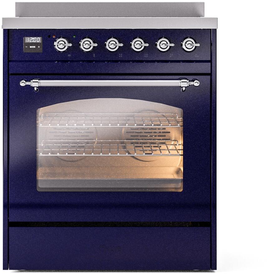 ILVE Nostalgie II 30-Inch Electric Induction Range, Freestanding, Midnight Blue with Chrome Trim (UPI304NMPMBC)