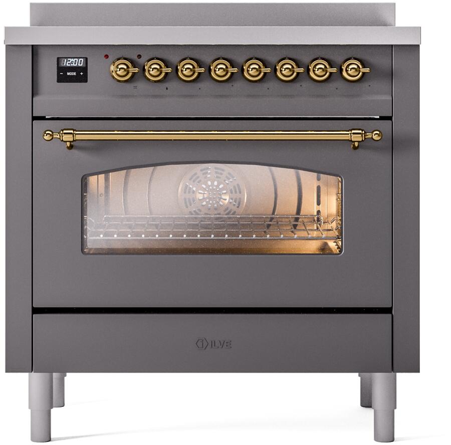 ILVE Nostalgie II Limited Edition 36-Inch Induction Range, Matte Graphite with Brass Trim (UPI366NMPMGG)
