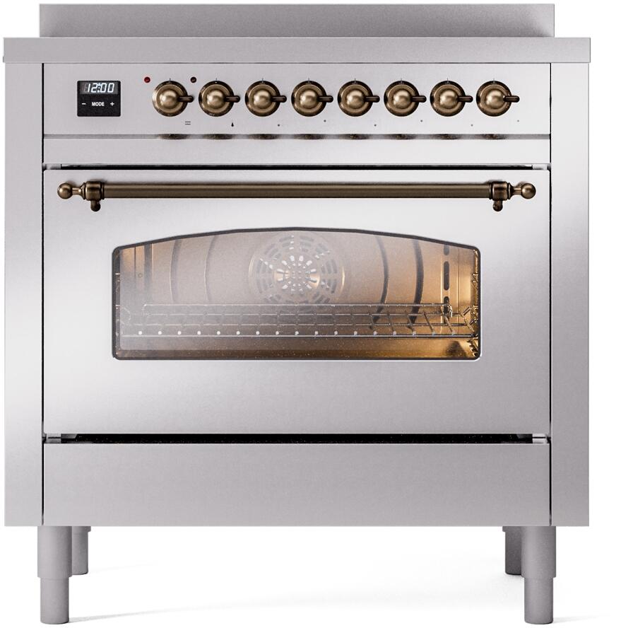 ILVE Nostalgie II 36-Inch Freestanding Electric Induction Range, Stainless Steel with Burnished Bronze Trim (UPI366NMPSSB)