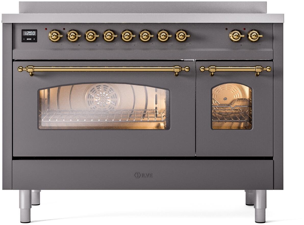 ILVE Nostalgie II 48-Inch Limited Edition Induction Range, Matte Graphite with Brass Trim (UPI486NMPMGG)