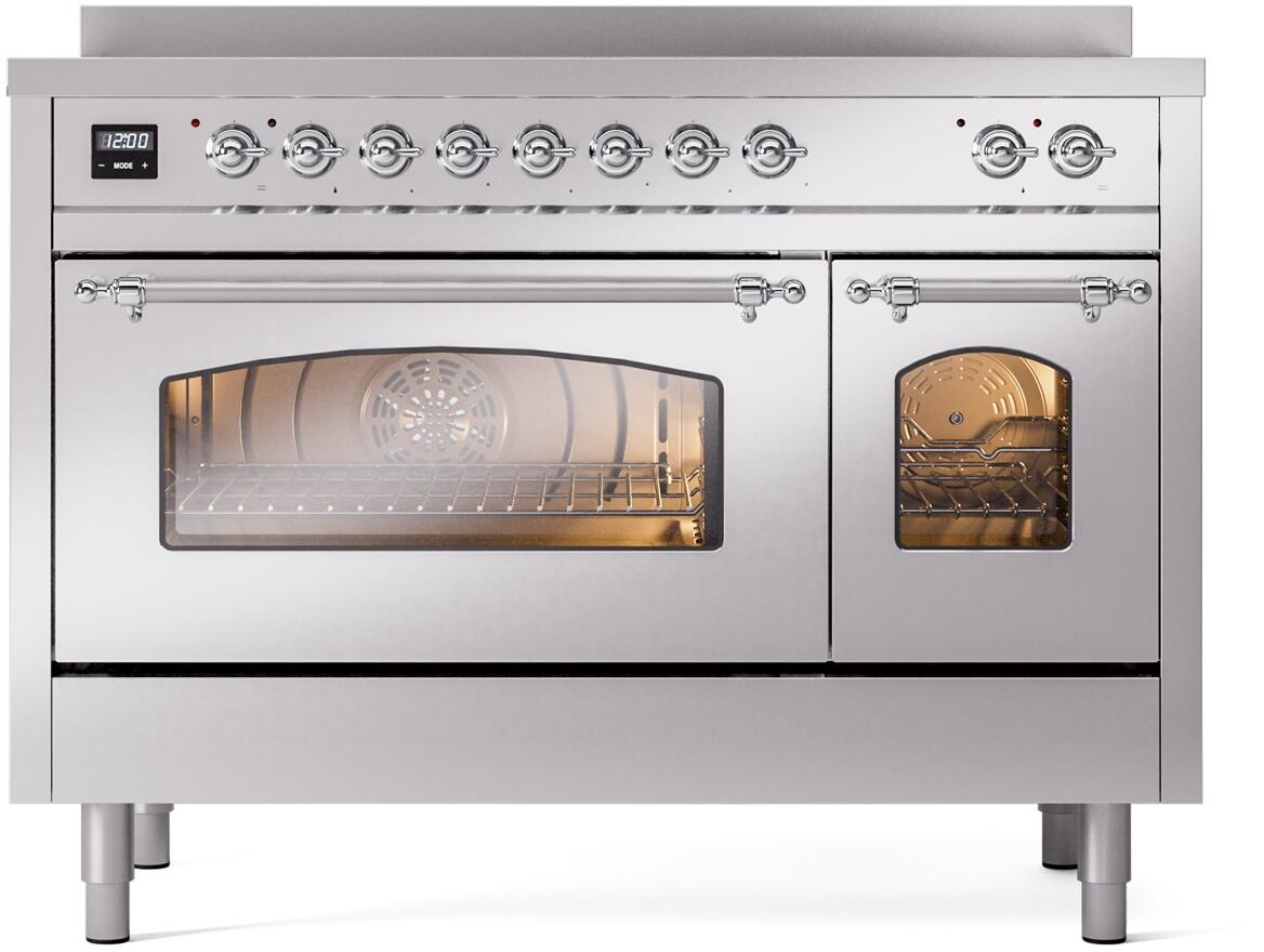 ILVE Nostalgie II 48-Inch Freestanding Electric Induction Range, Stainless Steel with Chrome Trim (UPI486NMPSSC)