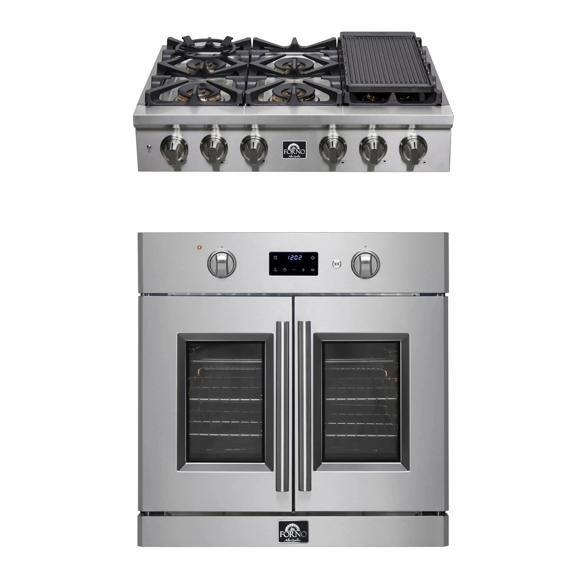 Forno 2-Piece Appliance Package - 36-Inch Spezia Gas Rangetop & French Door Wall Oven in Stainless Steel
