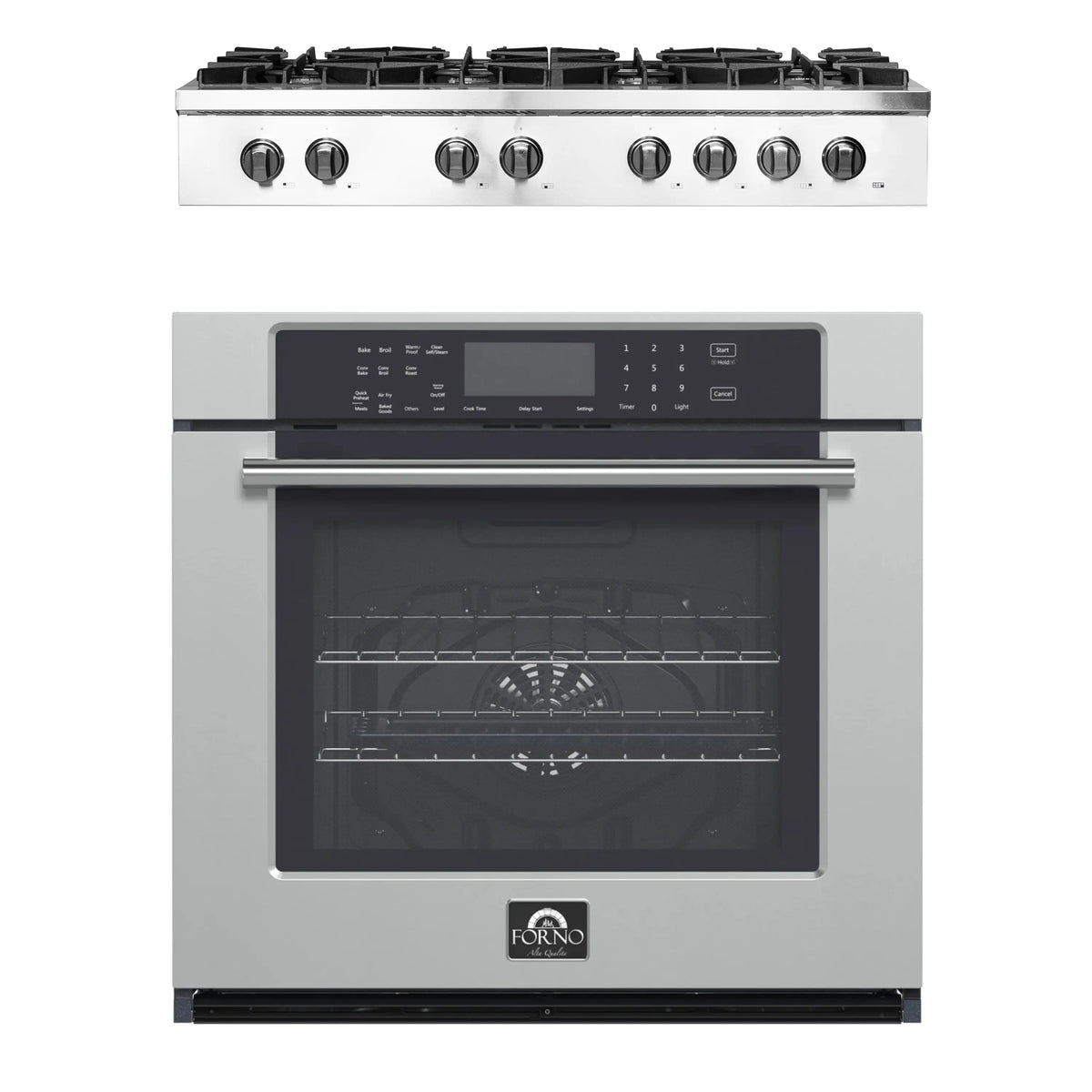 Forno 2-Piece Appliance Package - 48-Inch Lseo Gas Rangetop & Wall Oven in Stainless Steel