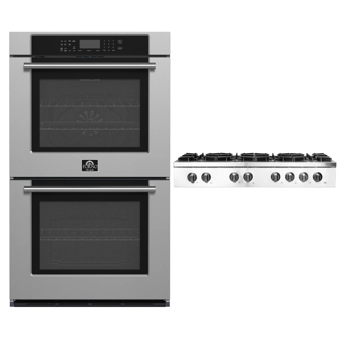 Forno 2-Piece Appliance Package - 48-Inch Villarosa Gas Rangetop & Double Wall Oven in Stainless Steel
