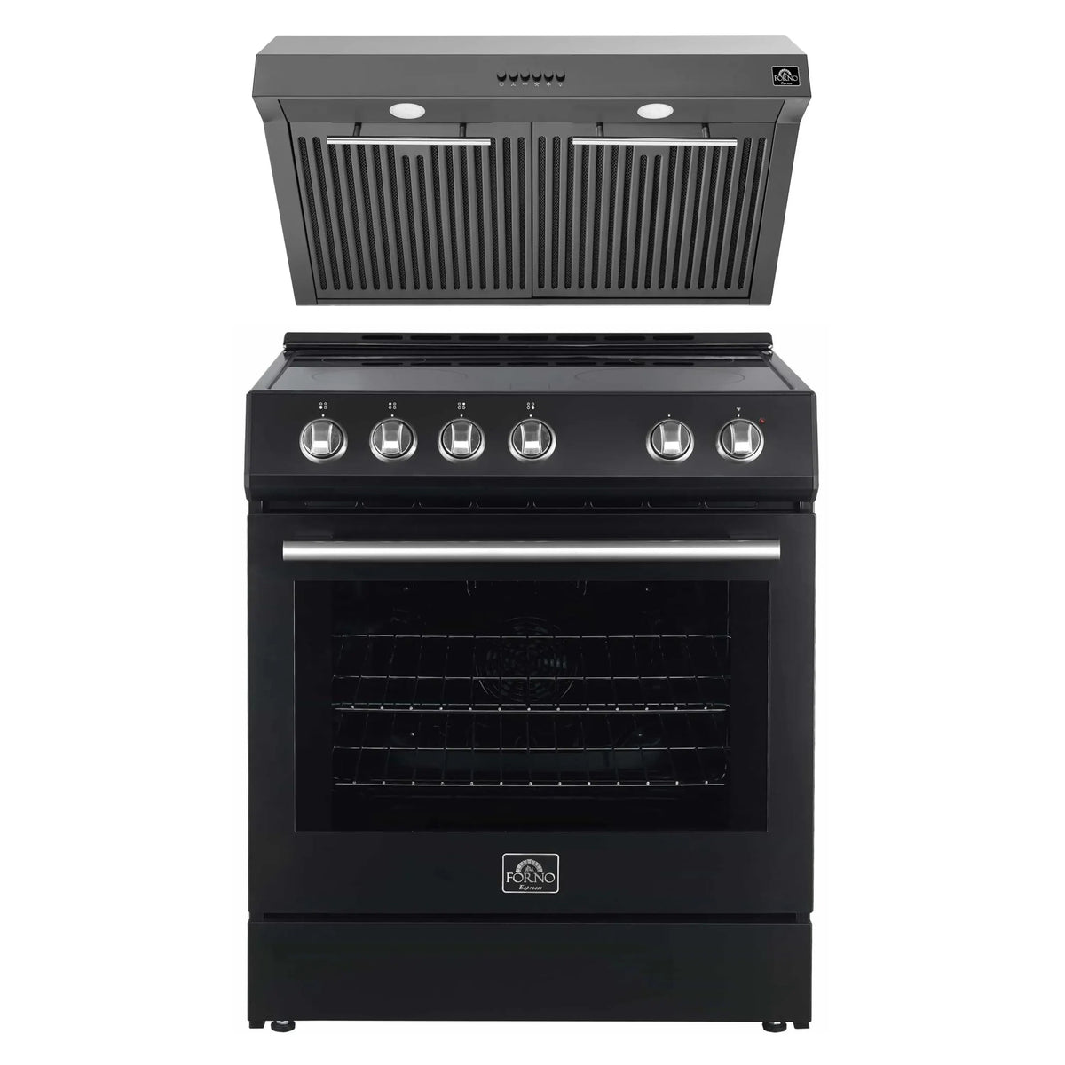 Forno Espresso 2-Piece Appliance Package - 30-Inch Electric Range with 5.0 Cu.Ft. Electric Oven and Under Cabinet Range Hood in Black with Stainless Steel Trim (FBDL-002-02US)