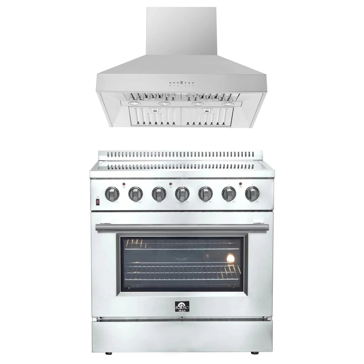 Forno 2-Piece Appliance Package - 36-Inch Electric Range and Wall Mount Range Hood in Stainless Steel
